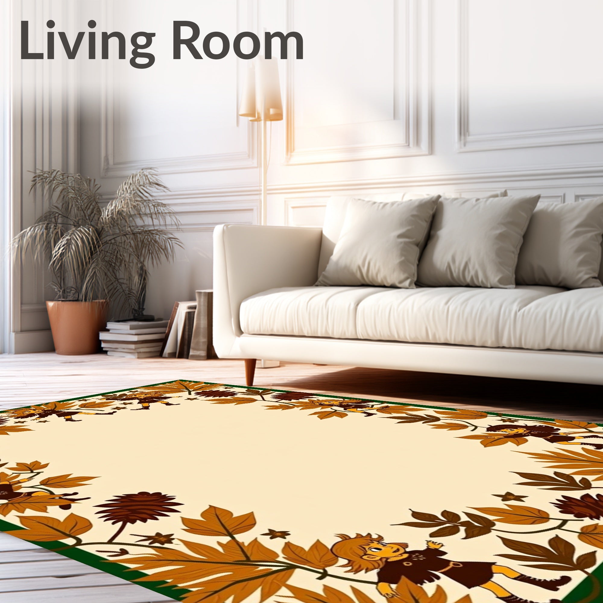 Autumn Children Leaf Pinecone Border Rug