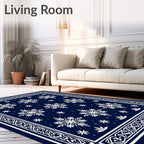 Winter Snowflake Bordered Navy Rug