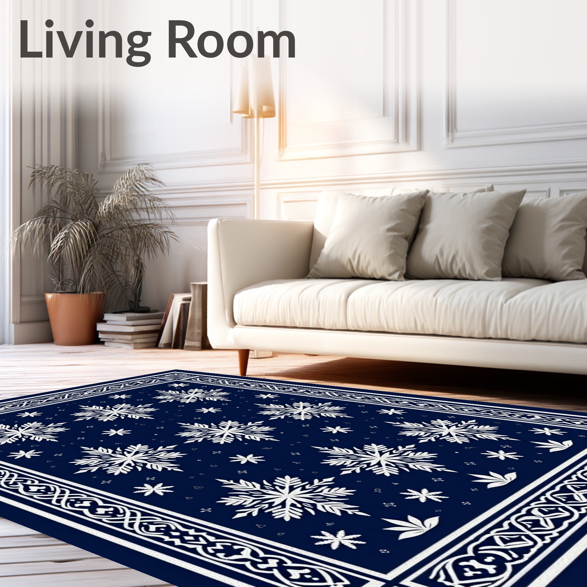 Winter Snowflake Bordered Navy Rug
