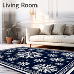 Navy White Snowflake Scatter Round Rug