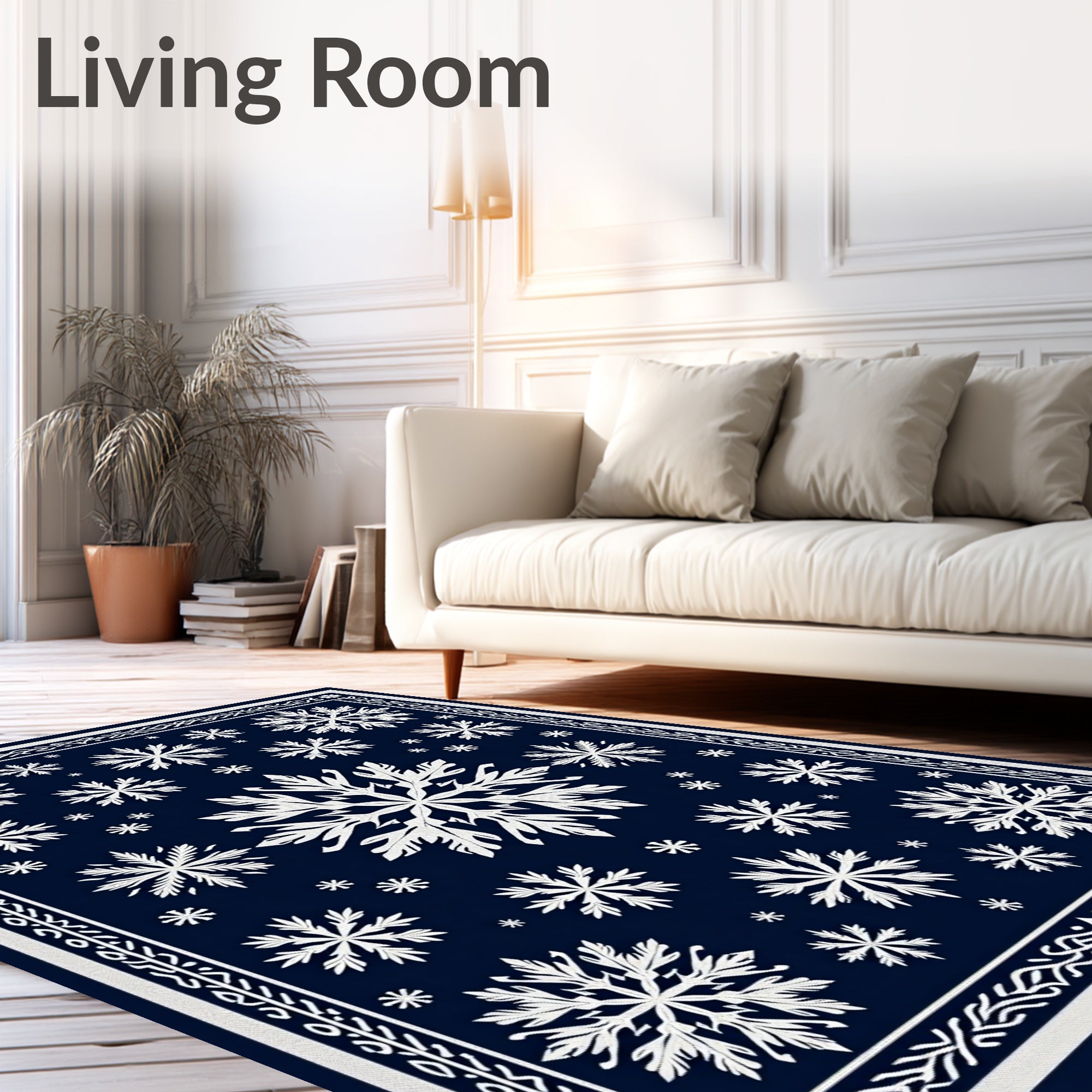 Navy White Snowflake Scatter Round Rug
