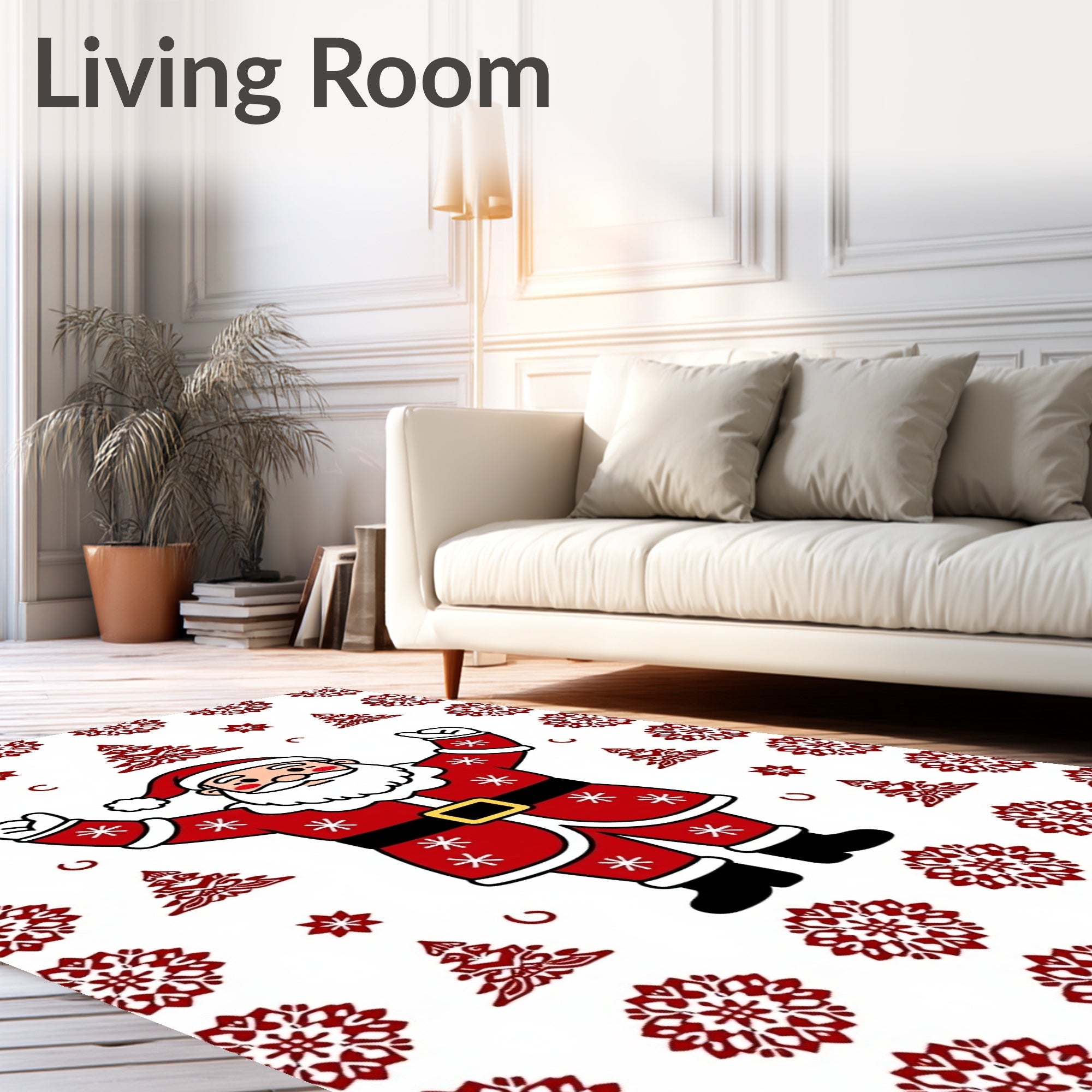 Festive Red Santa Snowflakes Trees Rug