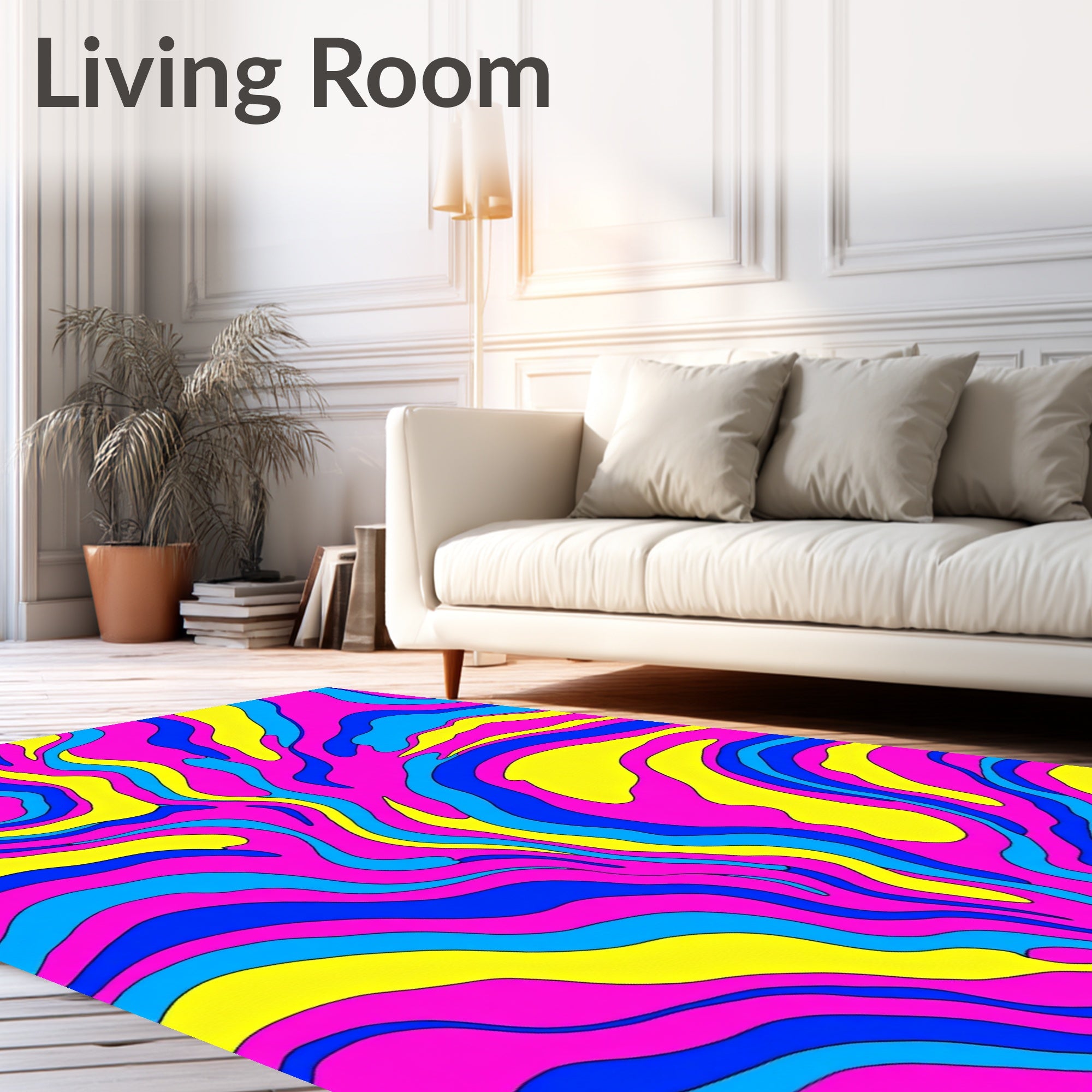 Vibrant Magenta Blue Yellow Flow Rug