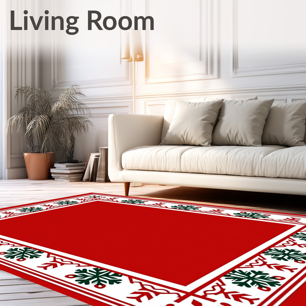 Crimson Forest Snowflake Border Rug