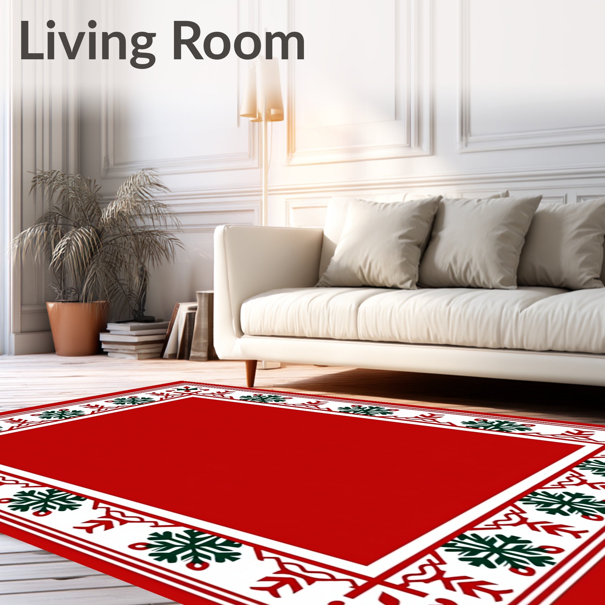 Crimson Forest Snowflake Border Rug
