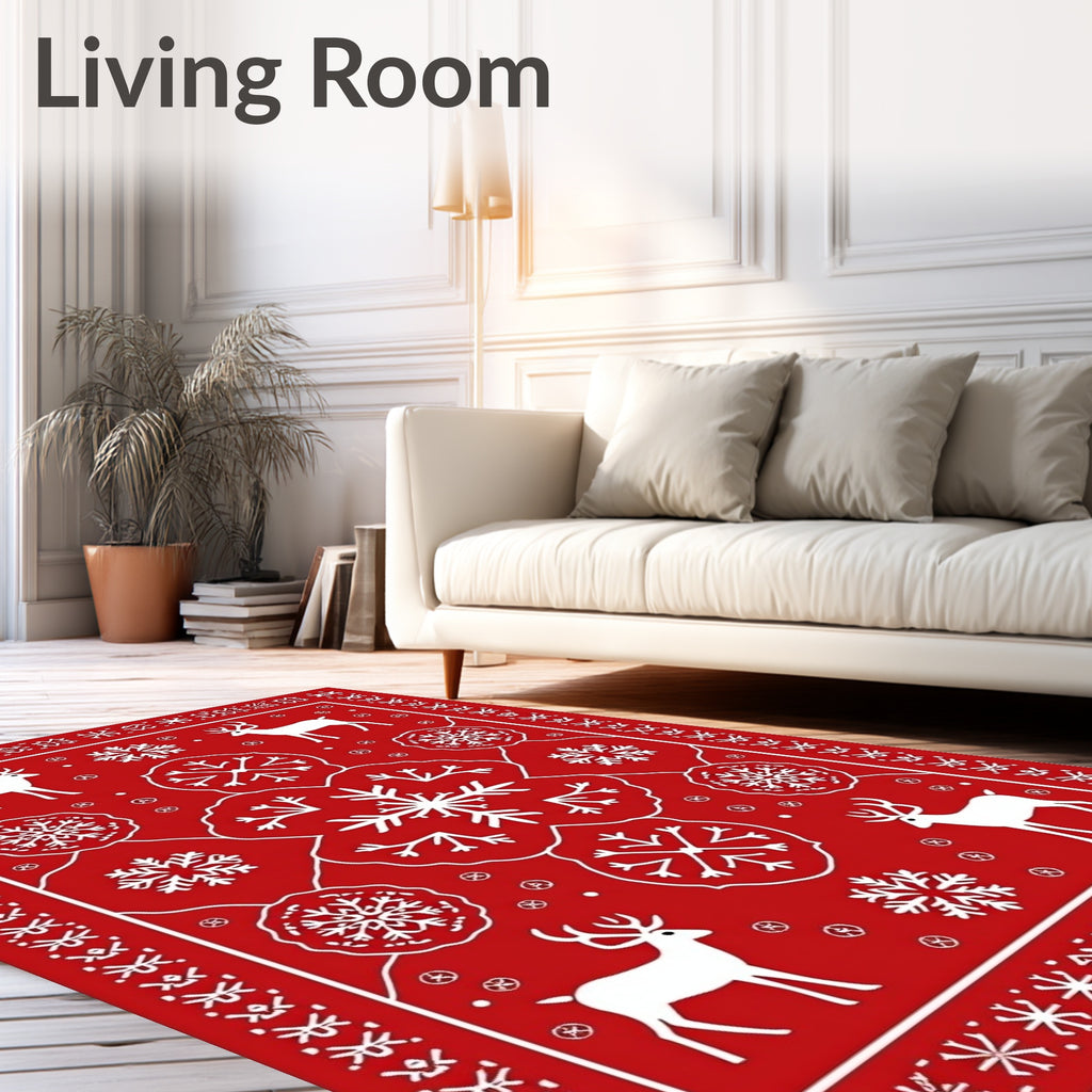 Winter Red Deer Snowflake Mandala Rug