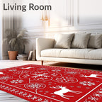 Winter Red Deer Snowflake Mandala Rug