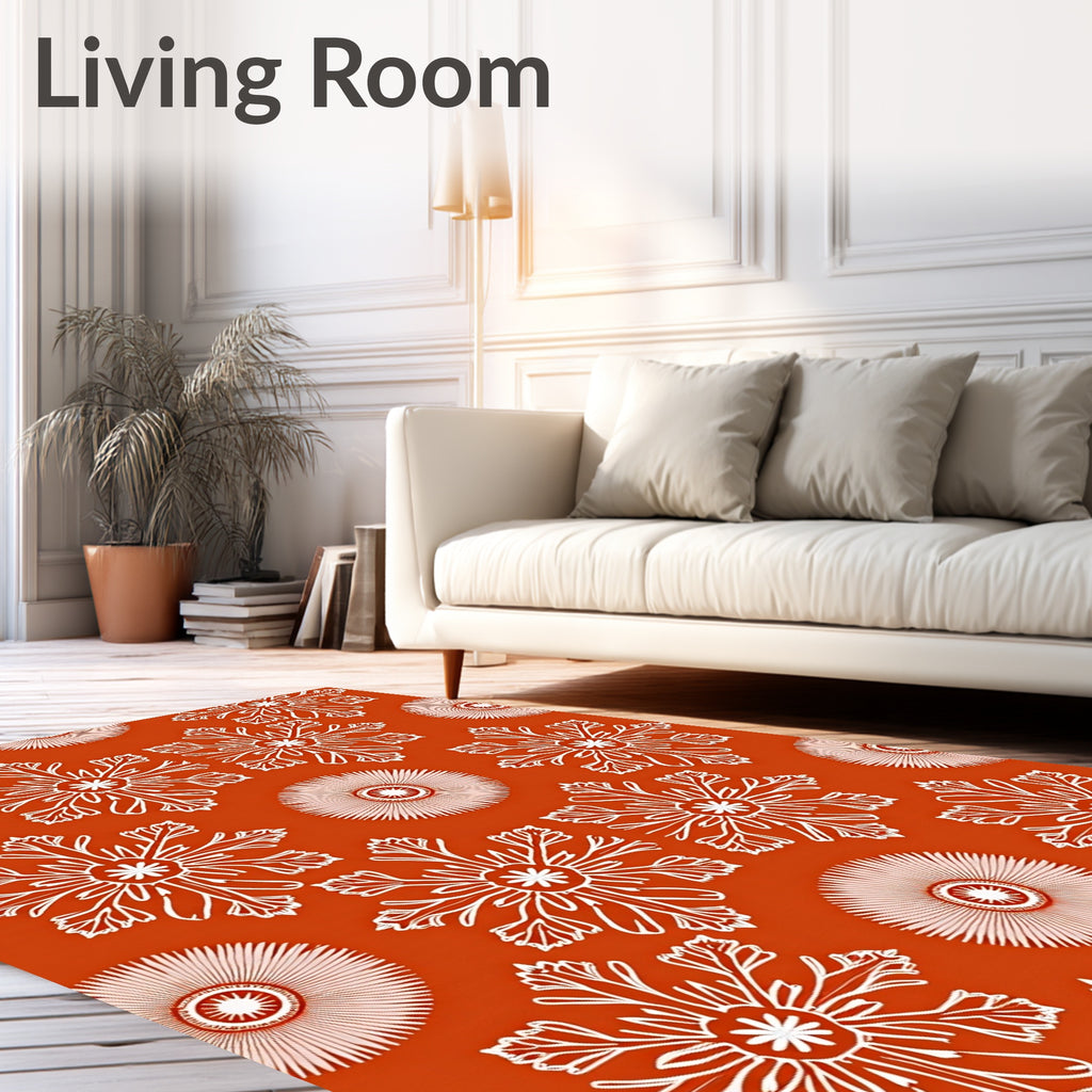 Orange White Starburst Floral Arrangement Rug