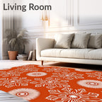 Orange White Starburst Floral Arrangement Rug