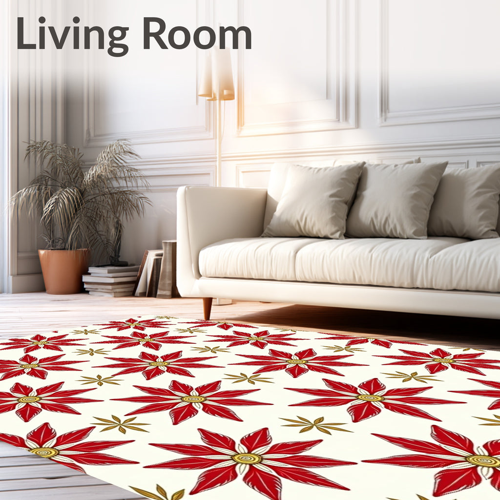 Crimson Golden Starburst Floral Rug