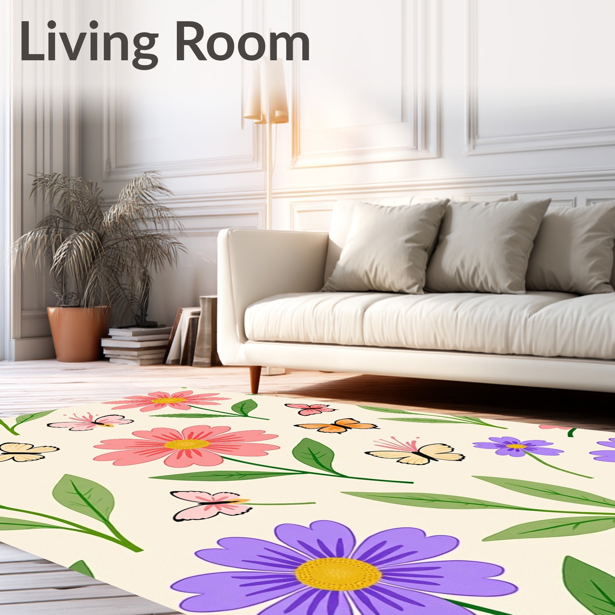 Vibrant Floral Butterfly Field Panorama Rug