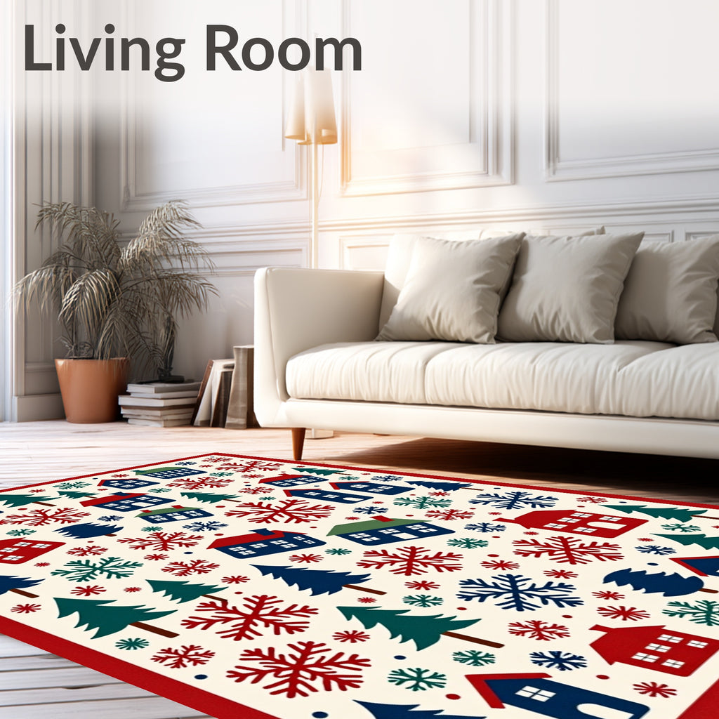 Whimsical Winter Village Snowflake House Rug