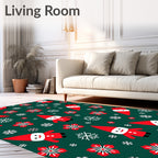 Red Gnome Snowflakes Green Holiday Rug