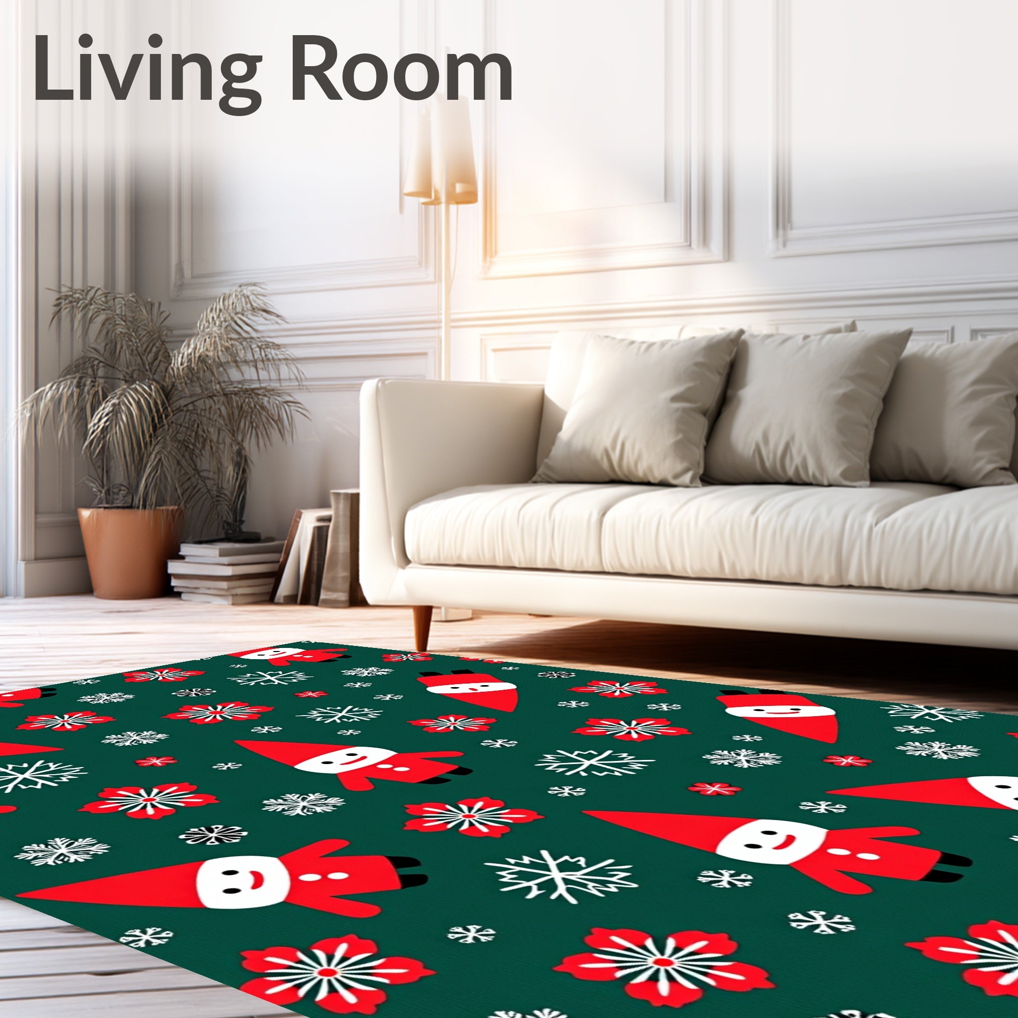 Red Gnome Snowflakes Green Holiday Rug