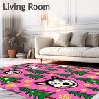 Pink Husky Christmas Trees Snowflakes Rug