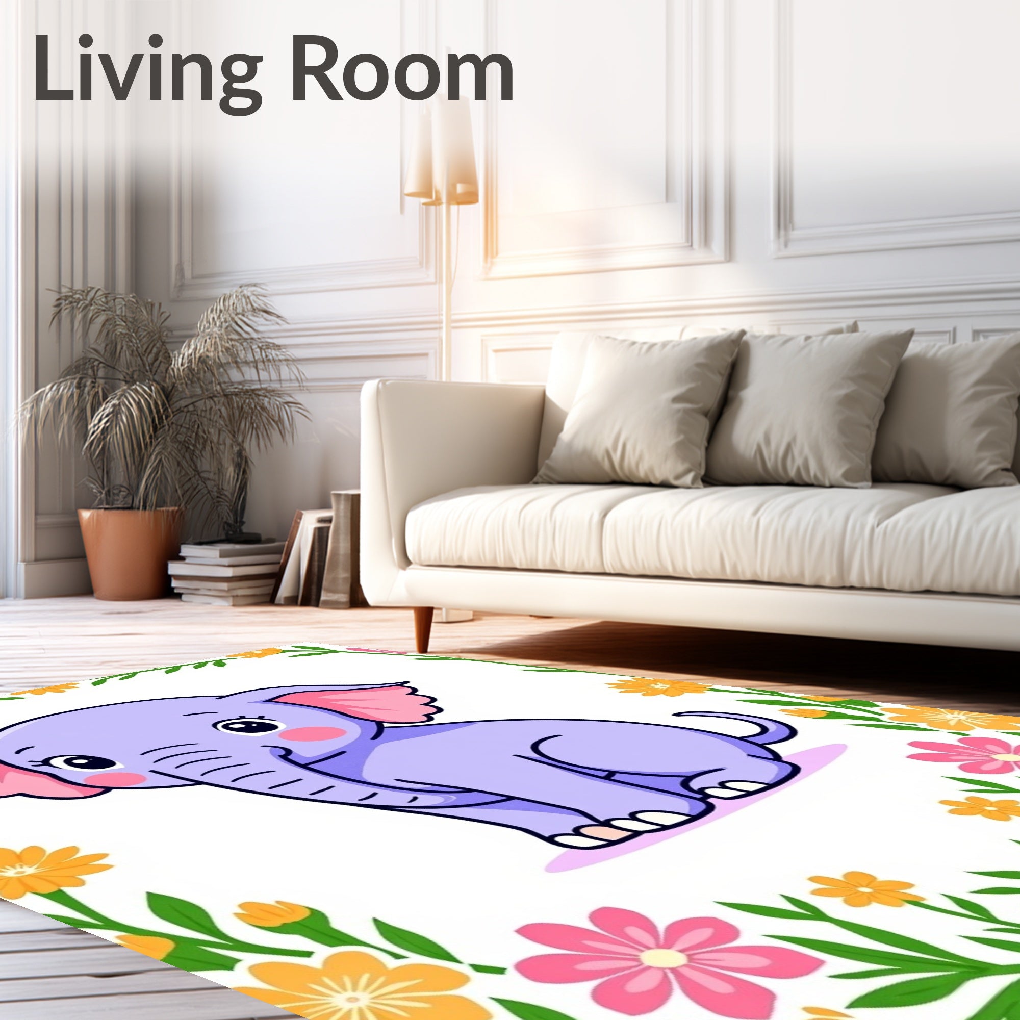 Lavender Elephant Floral Garden Accent Rug