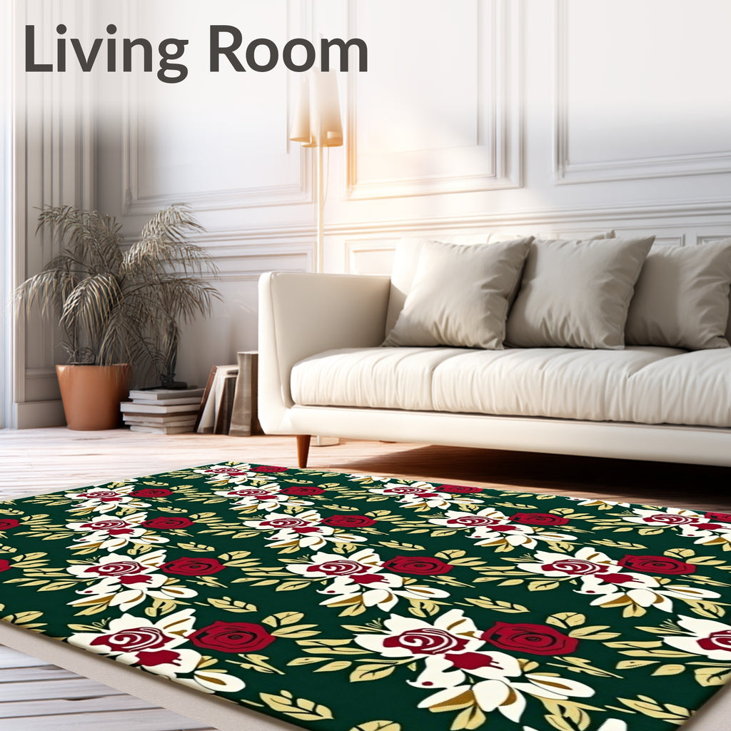 Rich Emerald Floral Bloom Bouquets Rug