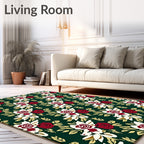 Rich Emerald Floral Bloom Bouquets Rug
