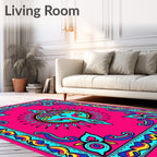 Vibrant Pink Bird Sunburst Frame Rug