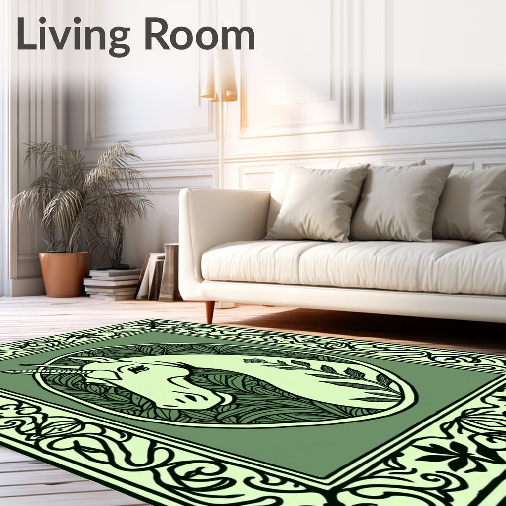 Mellow Green Unicorn Floral Medallion Rug