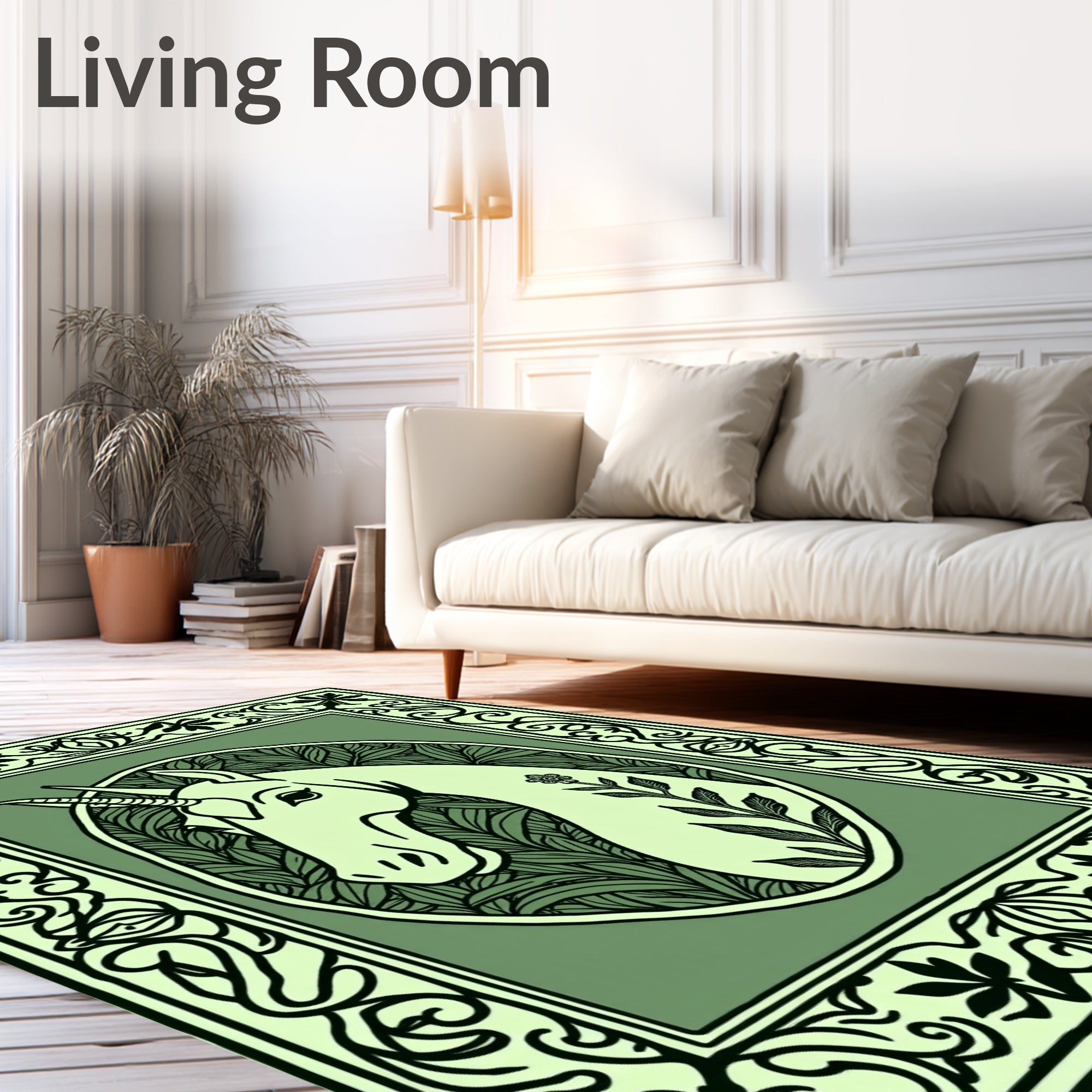 Mellow Green Unicorn Floral Medallion Rug