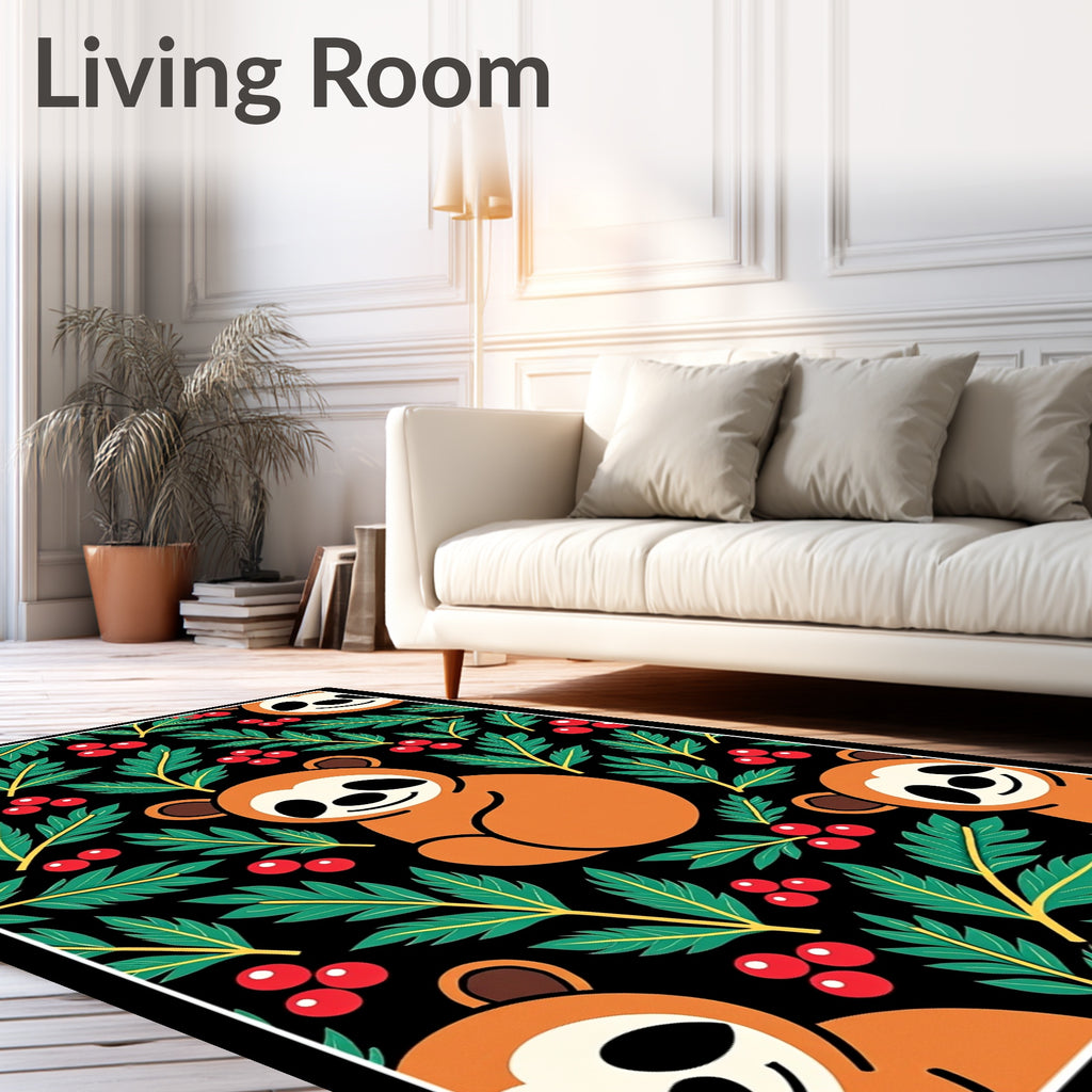Whimsical Orange Sloth Berry Foliage Rug