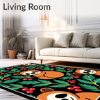 Whimsical Orange Sloth Berry Foliage Rug