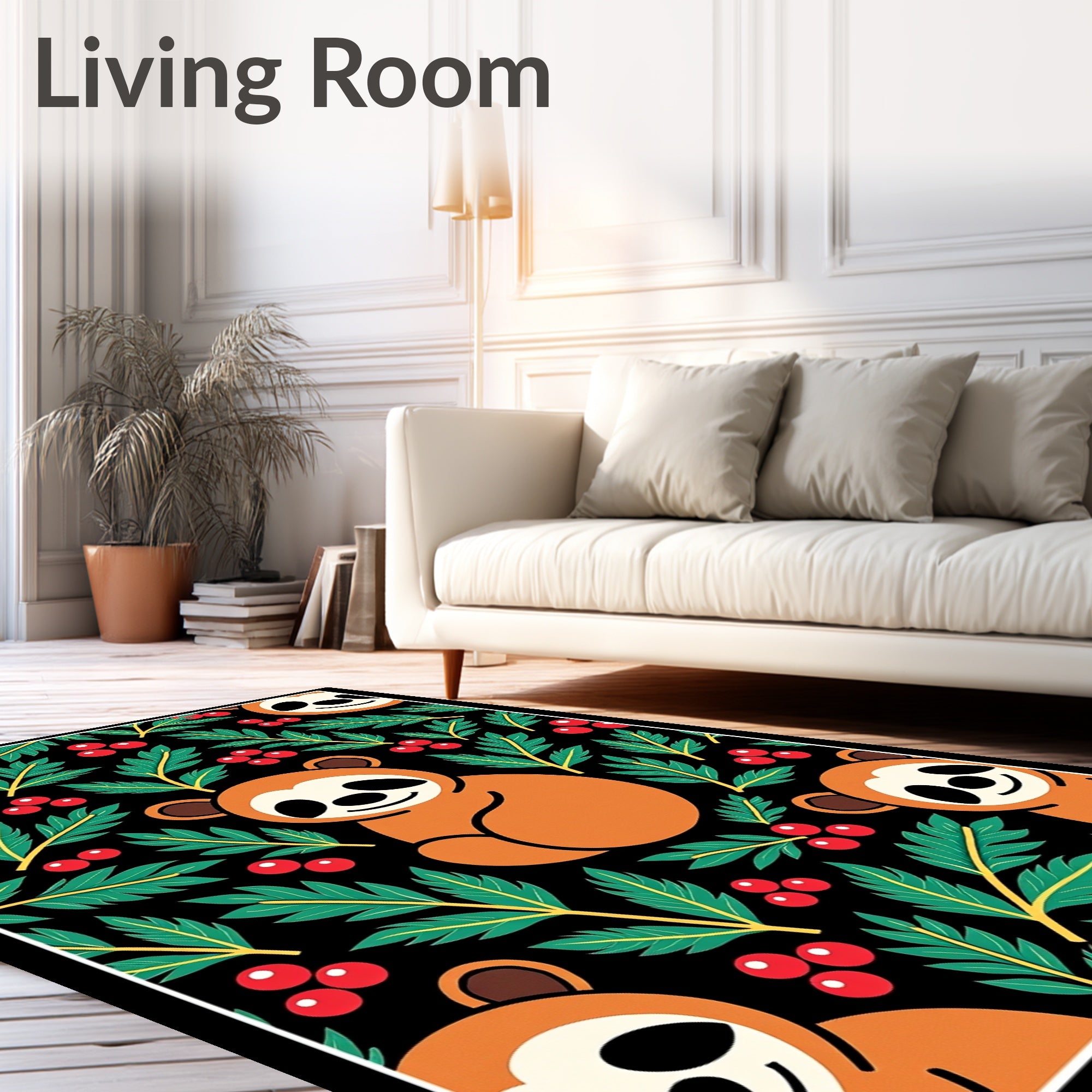 Whimsical Orange Sloth Berry Foliage Rug