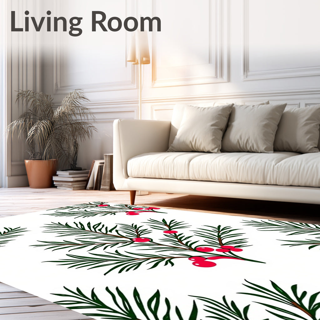 Green Evergreen Berry Branch Repeat Rug