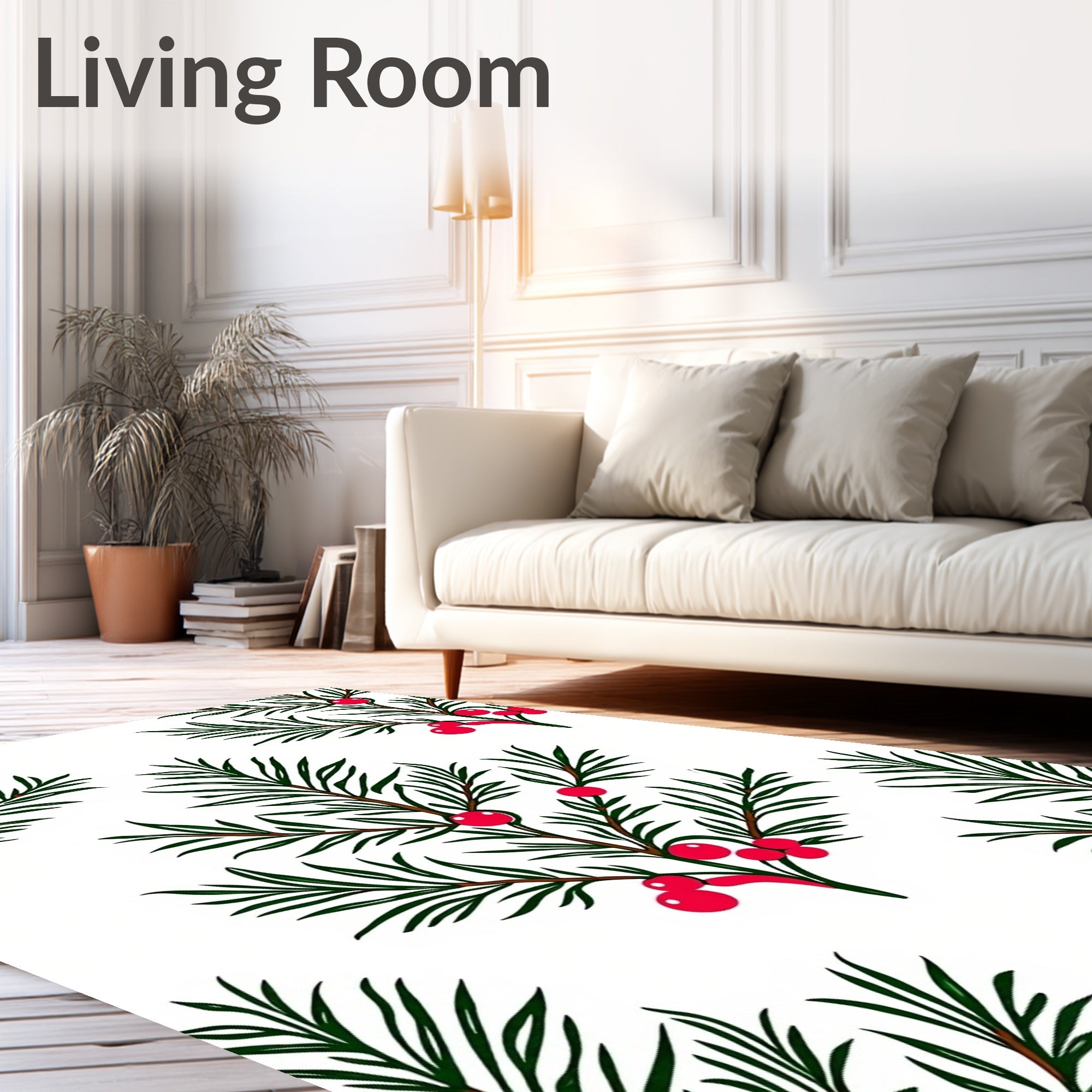 Green Evergreen Berry Branch Repeat Rug