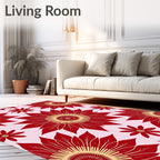 Vibrant Red Golden Sunburst Floral Rug