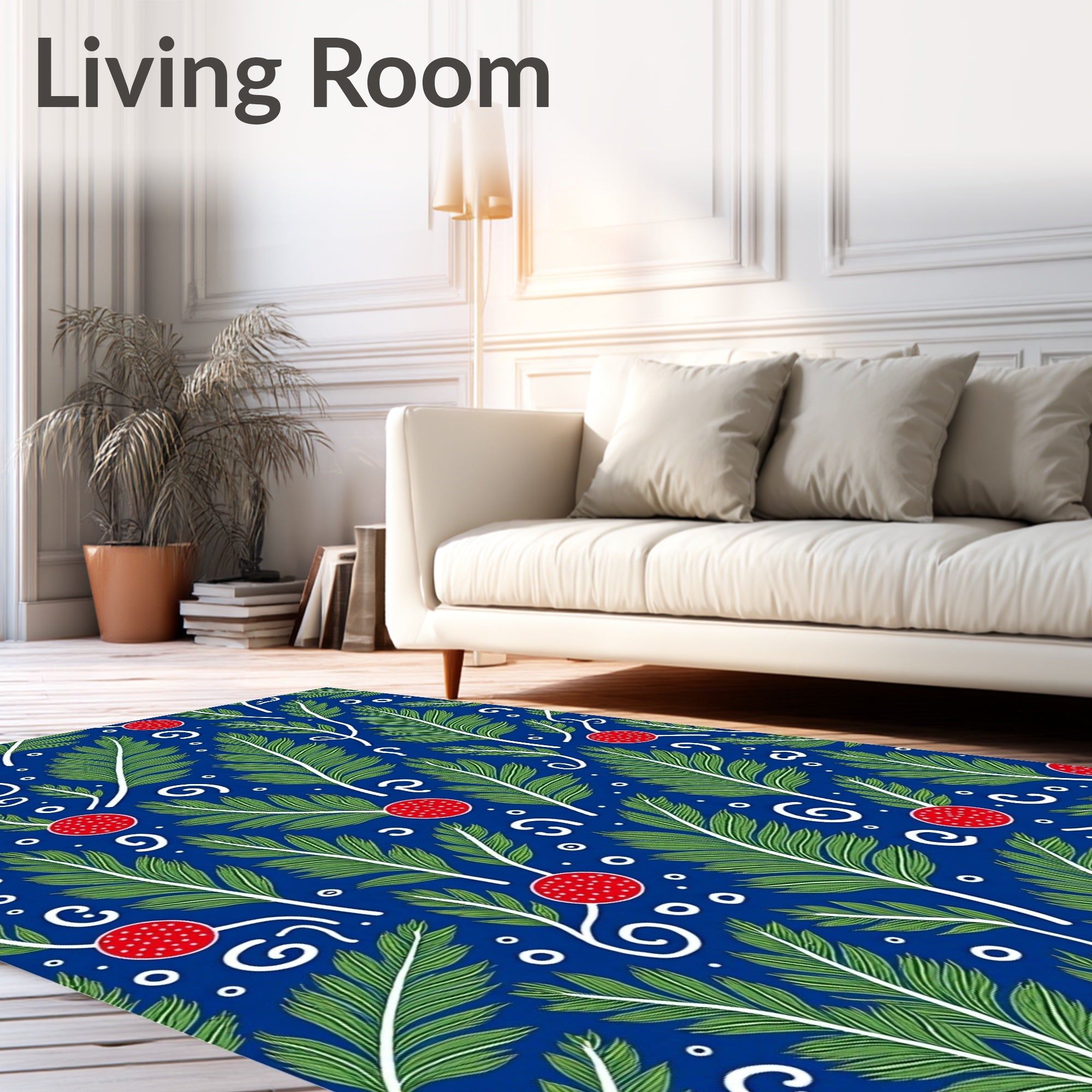 Whimsical Green Fern Red Berry Rug