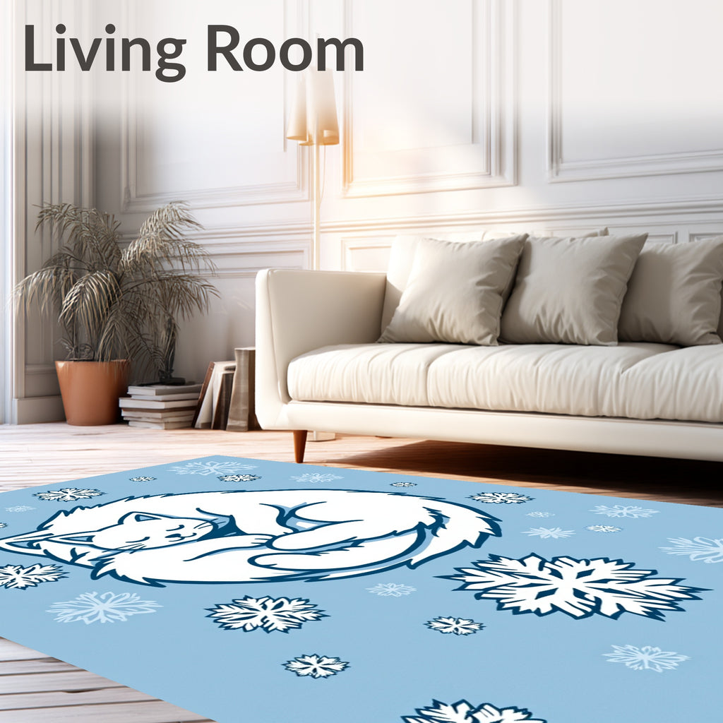 Whimsical White Cat Snowflake Circle Rug
