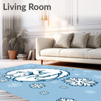 Whimsical White Cat Snowflake Circle Rug