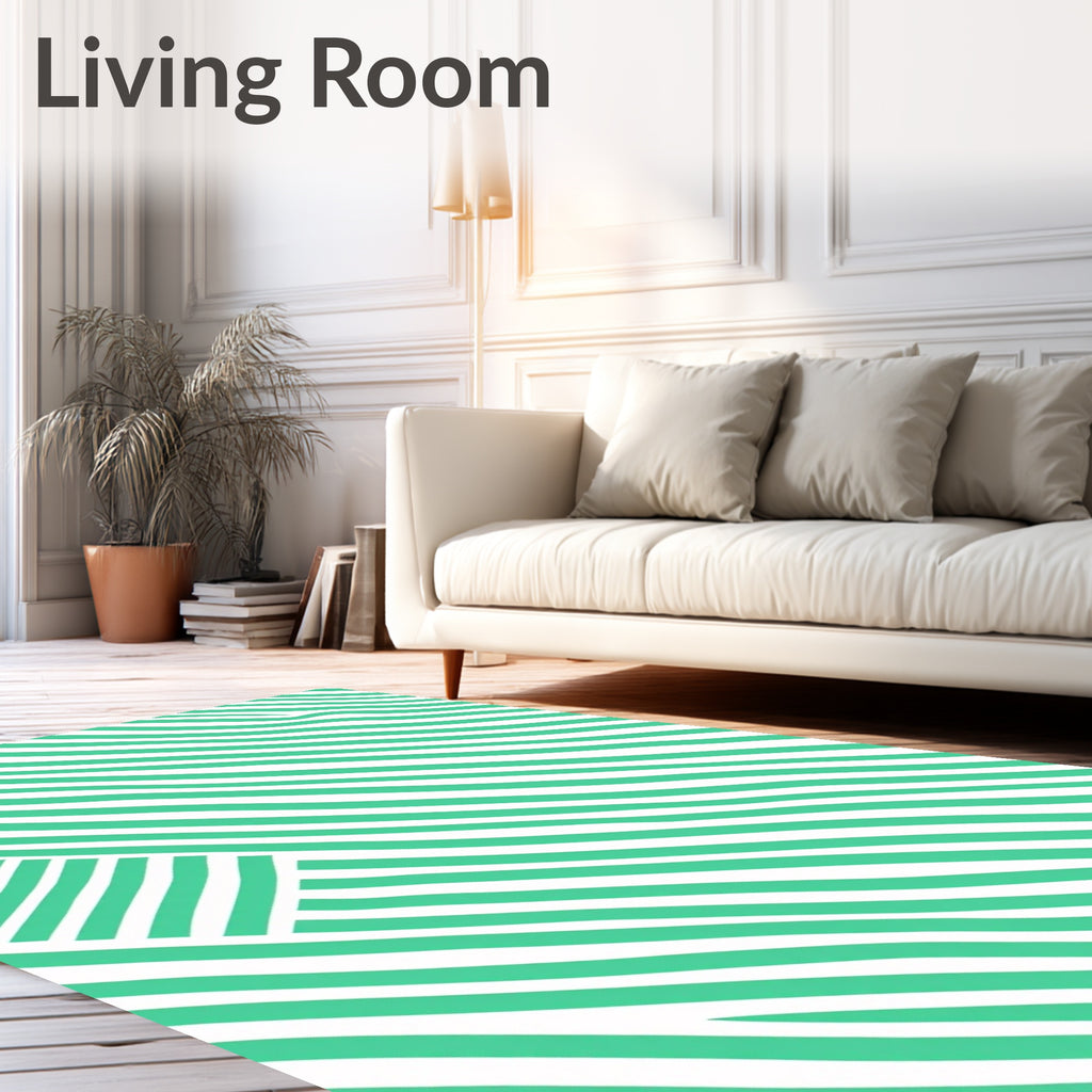 Mint Green Curved Stripe Area Rug