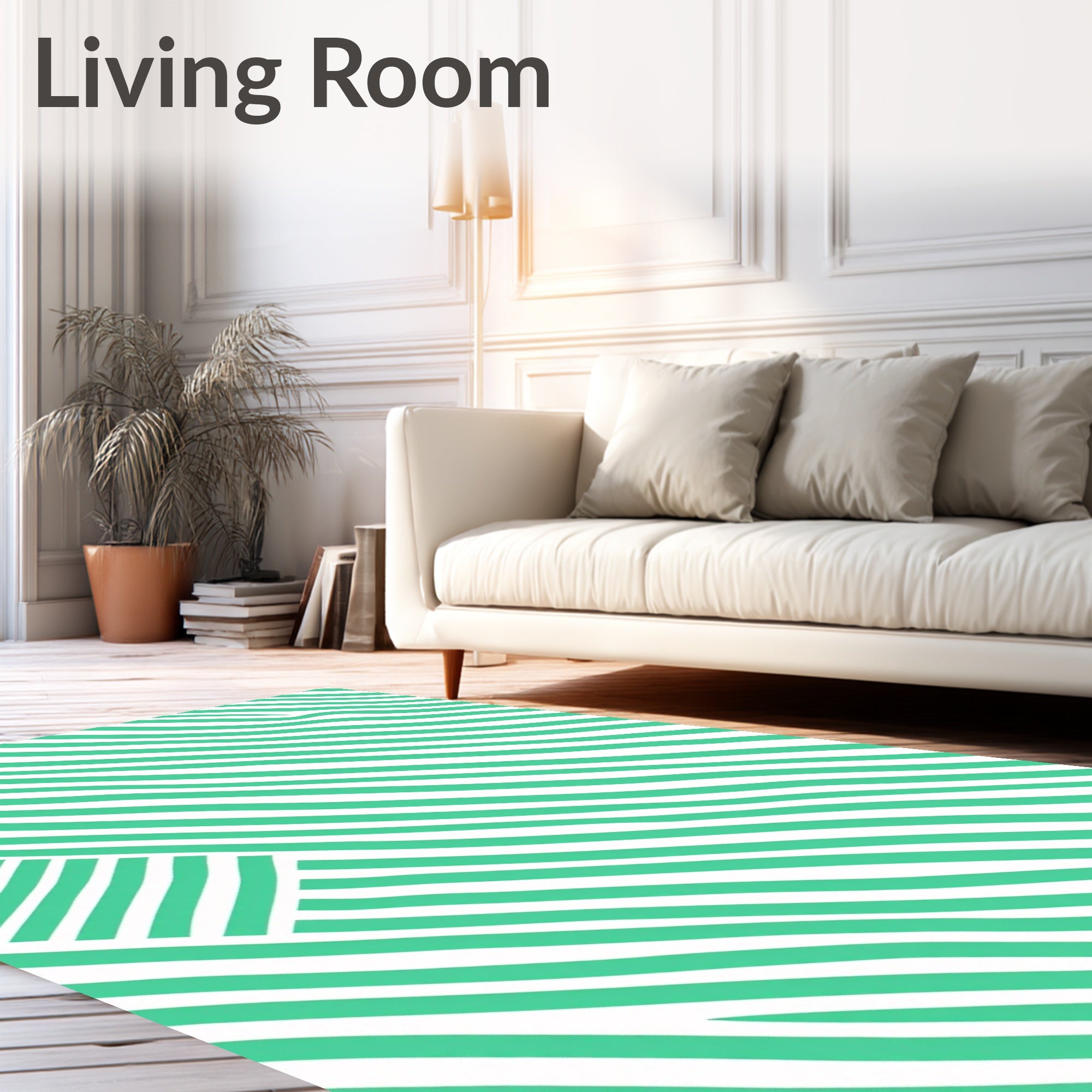 Mint Green Curved Stripe Area Rug