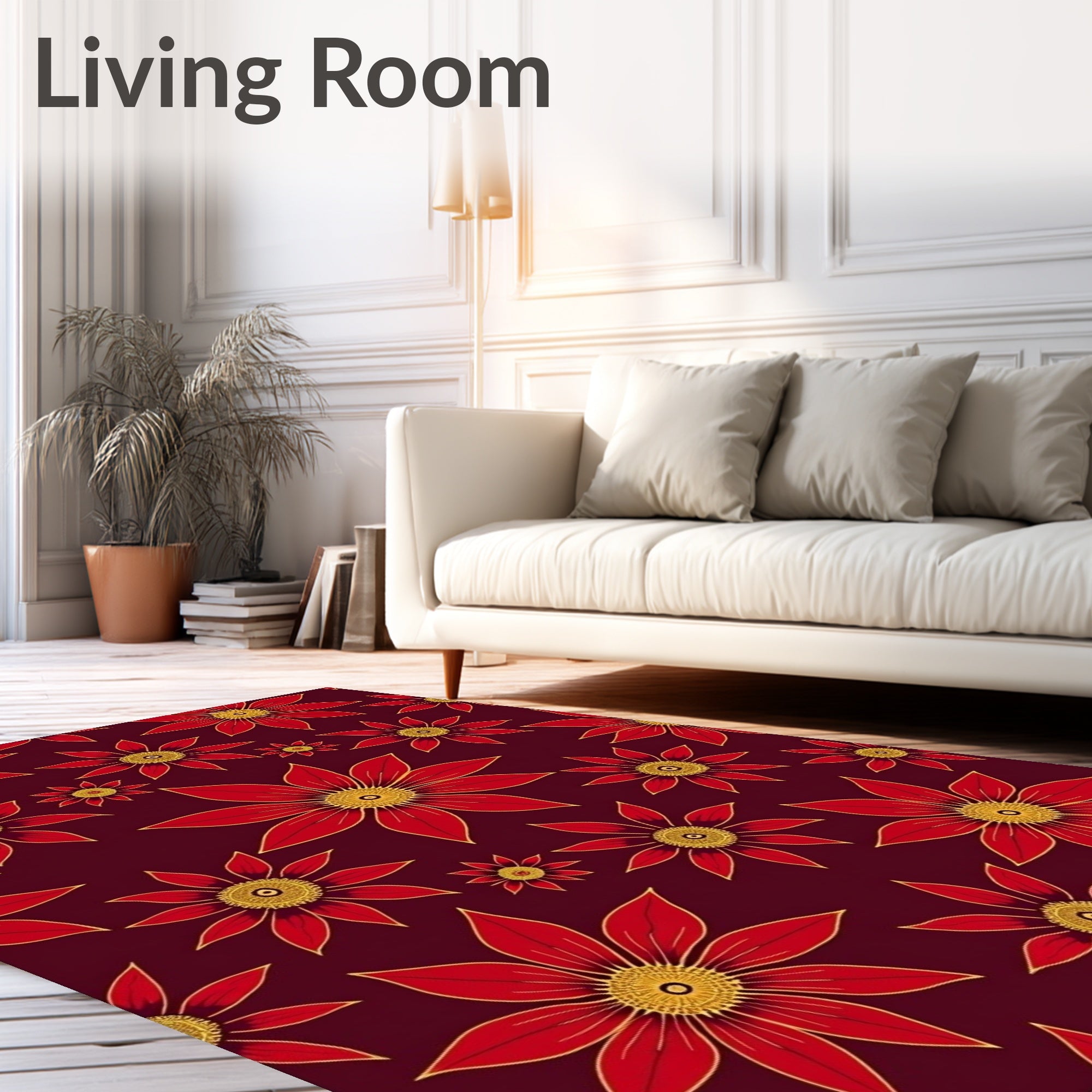 Bold Red Floral Medallion Rug