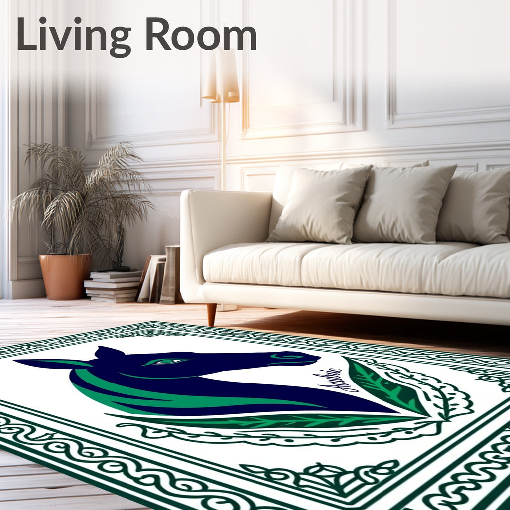 Navy Green Horse Head Crest Rug