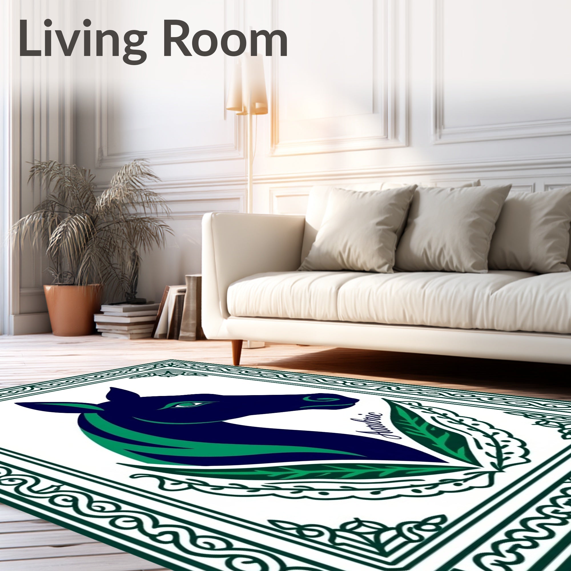 Navy Green Horse Head Crest Rug