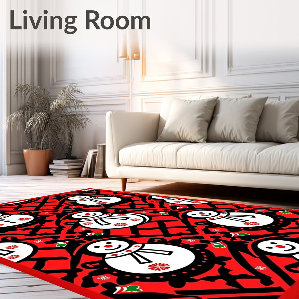 Cute Red Snowman Holiday Medallion Rug