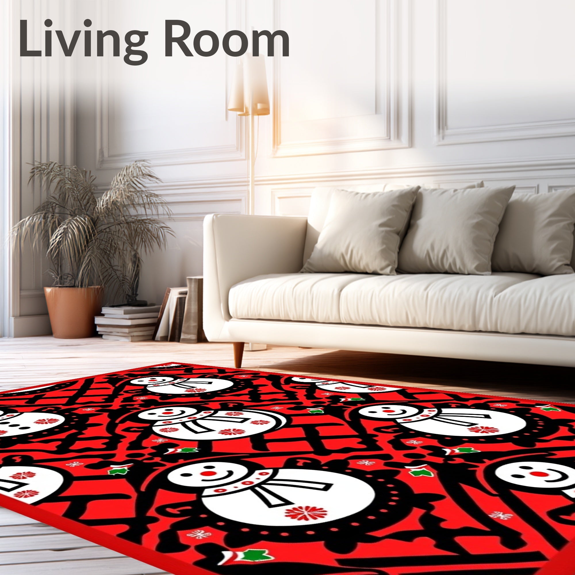 Cute Red Snowman Holiday Medallion Rug