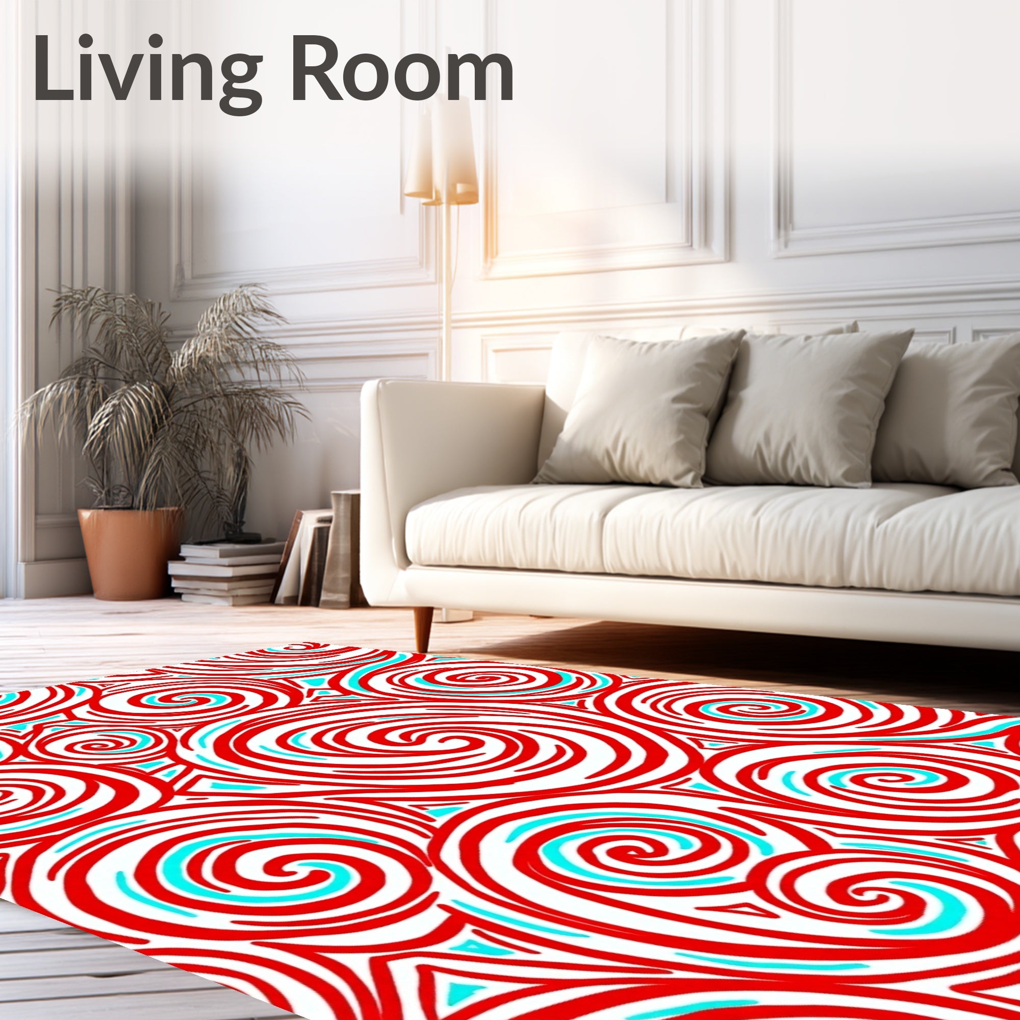 Whimsical Red Swirl Abstract Rug