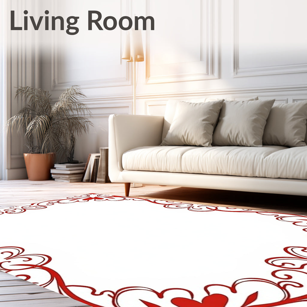 Classic Red Floral Swirl Border Rug