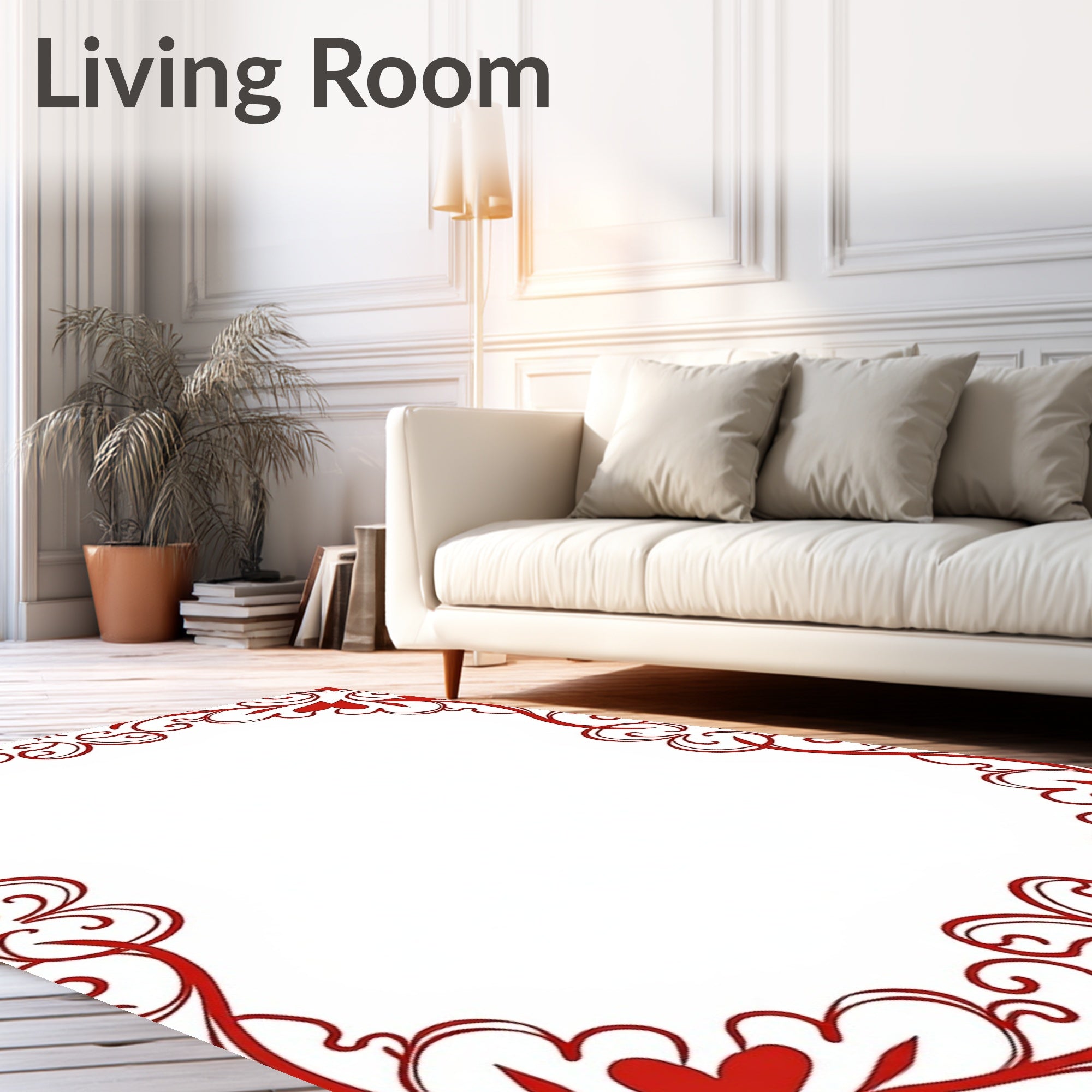 Classic Red Floral Swirl Border Rug