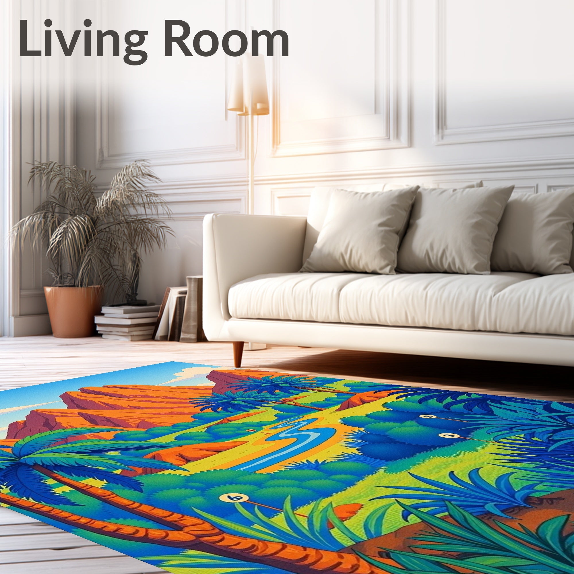 Vibrant Tropical Landscape Winding River Rug