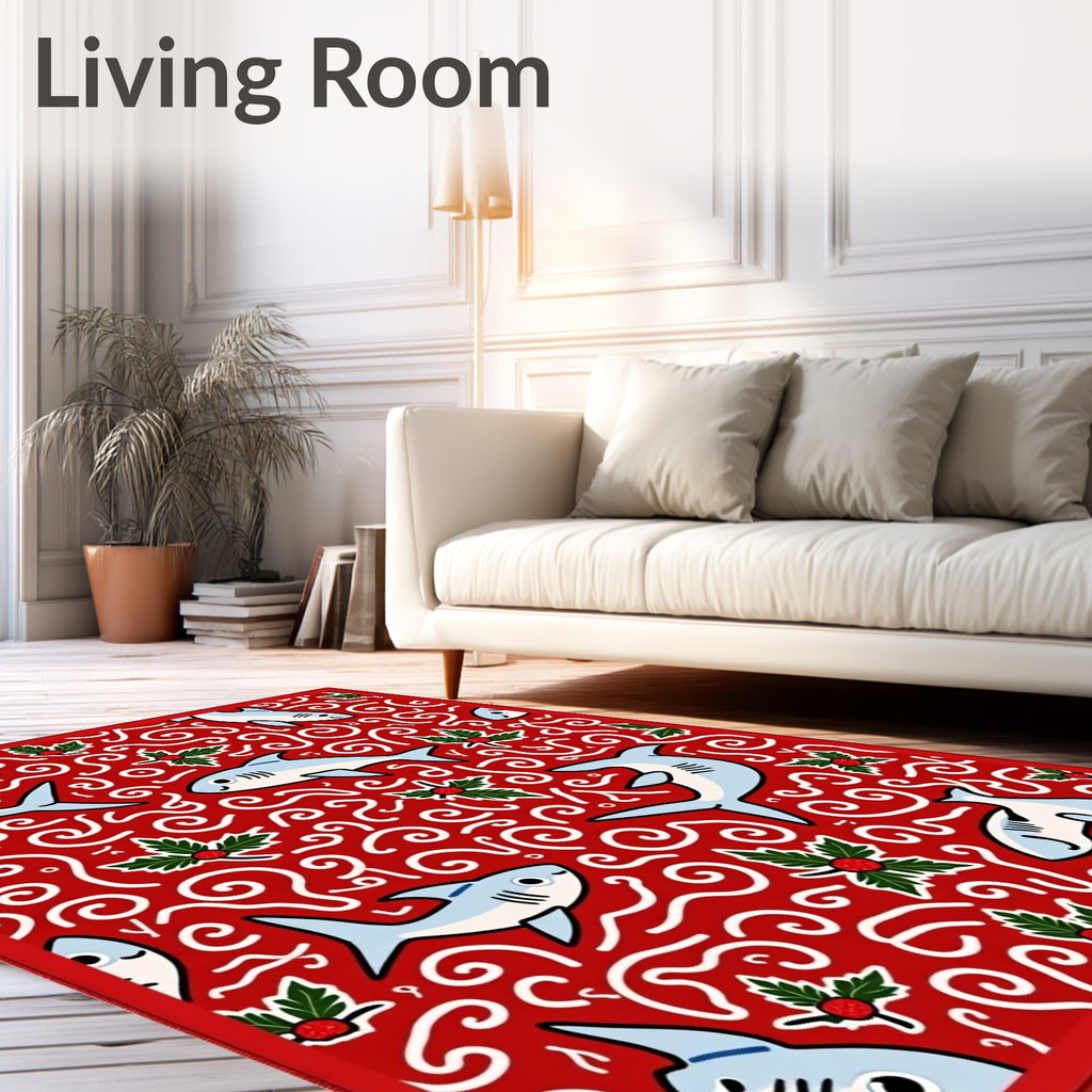 Whimsical Red Shark Holly Swirl Rug