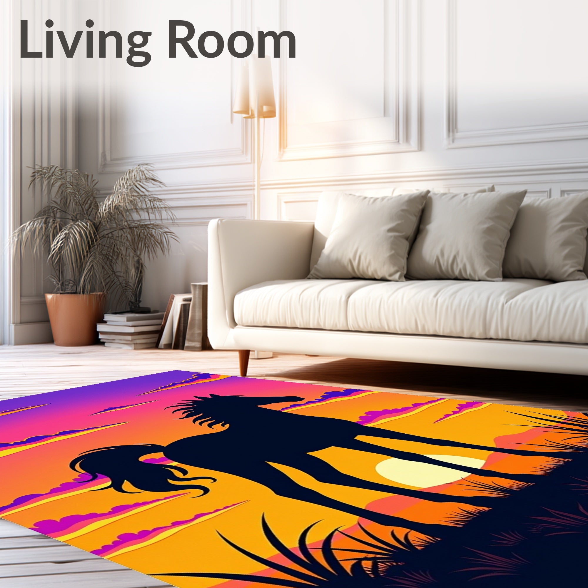 Vivid Sunset Horse Silhouette Rug