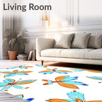 Vibrant Orange Blue Butterfly Garden Rug