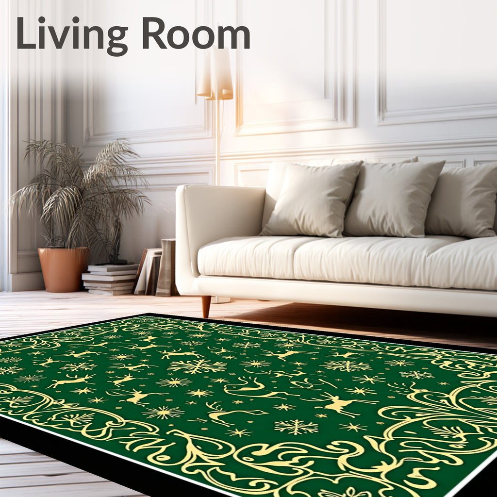 Golden Forest Reindeer Snowflake Meadow Rug