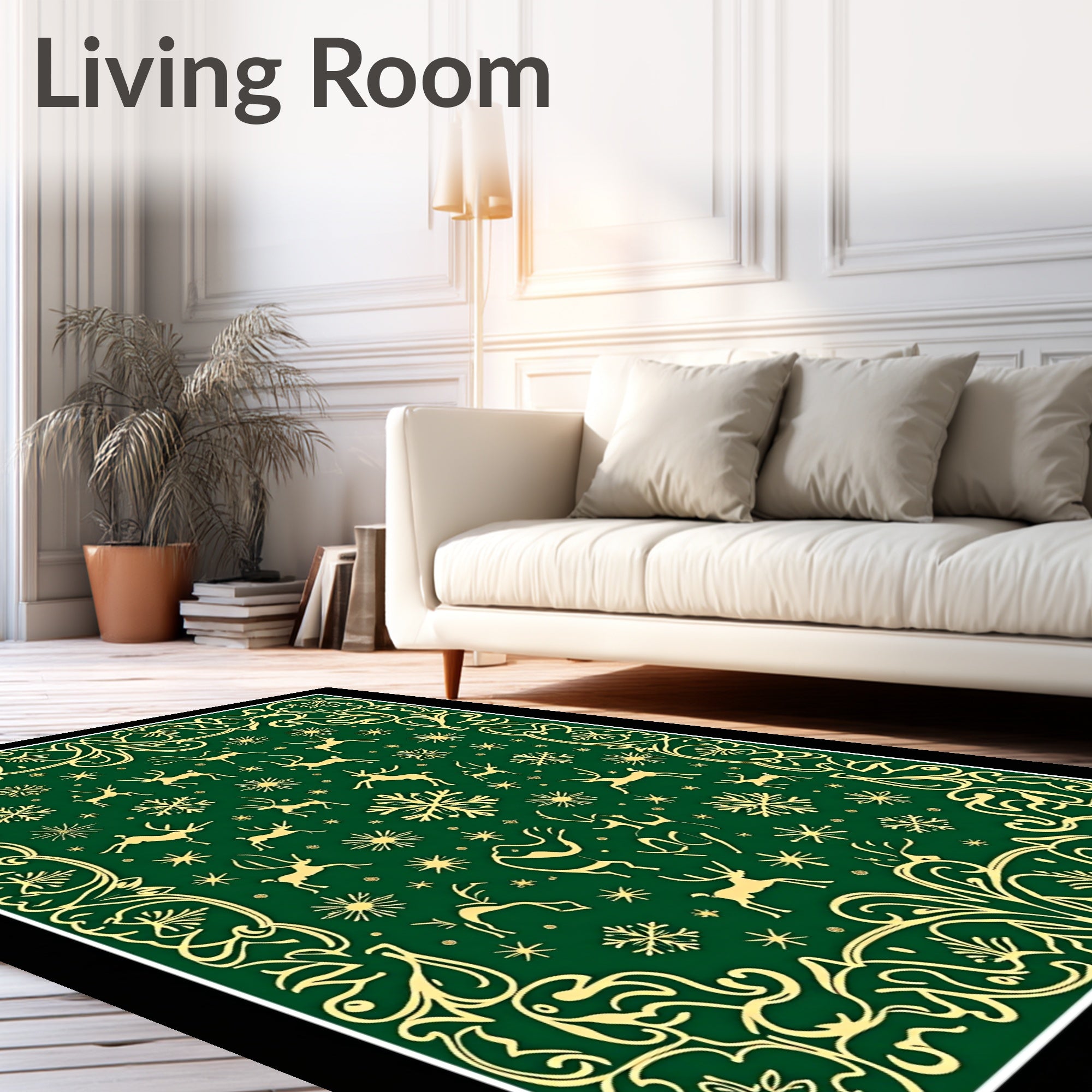 Golden Forest Reindeer Snowflake Meadow Rug